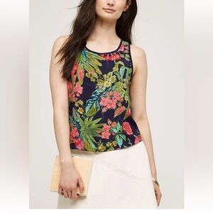 Anthropologie Postmark Lillie floral print front navy back tank top